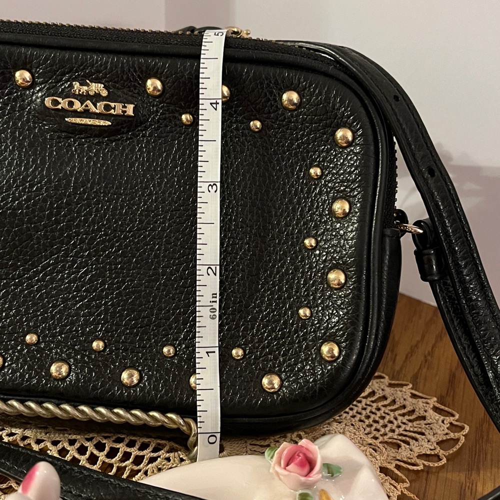 Coach Black Leather Studded Shoulder / Crossbody Bag - Picture 3 of 10